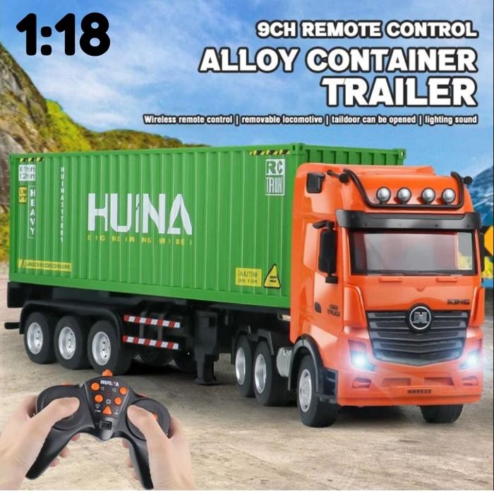 RC Huina Truk Kontainer Kontener 1317 RC Container Truk Traktor Mainan Anak 2.4Ghz 9Ch 1/18