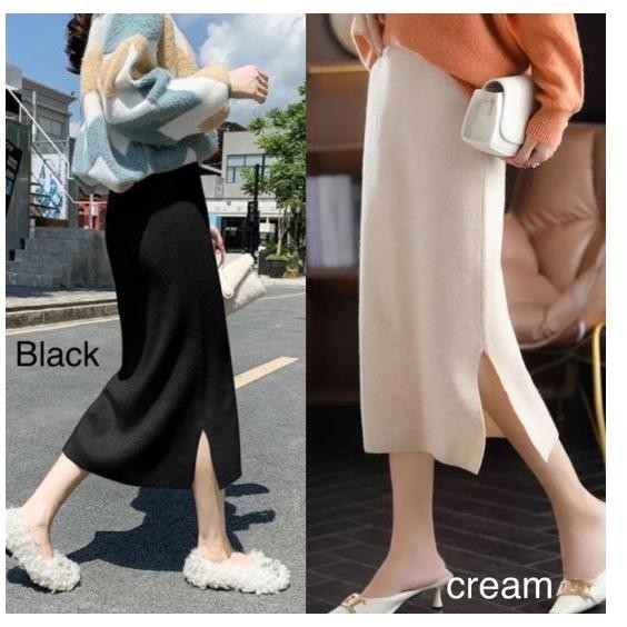 KNIT MIDI SKIRT - SLIT SKIRT RAJUT - SLIT MIDI KNIT SKIRT - ROK WINTER *
