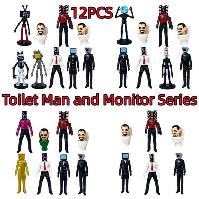 (Cod) 6/12Pcs Mainan Skibidi Toilet Siren Figure Speakerman Tv Man Monitor Man Model Boneka Mainan
