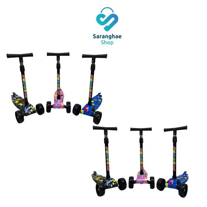[Shs] Scooter Anak 3 Roda Skuter Anak Otoped Mainan Anak Roda Lampu Led Plastik Rangka Besi
