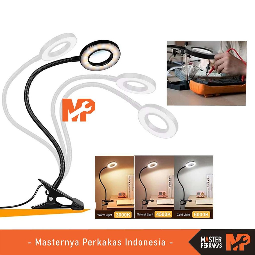 

MP Pembesar Kaca Klip Desktop LED 10X 110mm E046X / USB Meja Magnifier Lampu Baca Table Lamp / Multifungsi Duduk Jepit / Magnifying Glass / Profesional Service / Dengan Tiga Mode / Power Supply