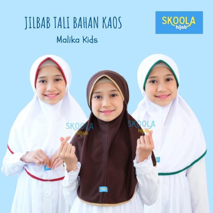 Hijab Sekolah Anak SD MI Putih Pramuka Cokelat