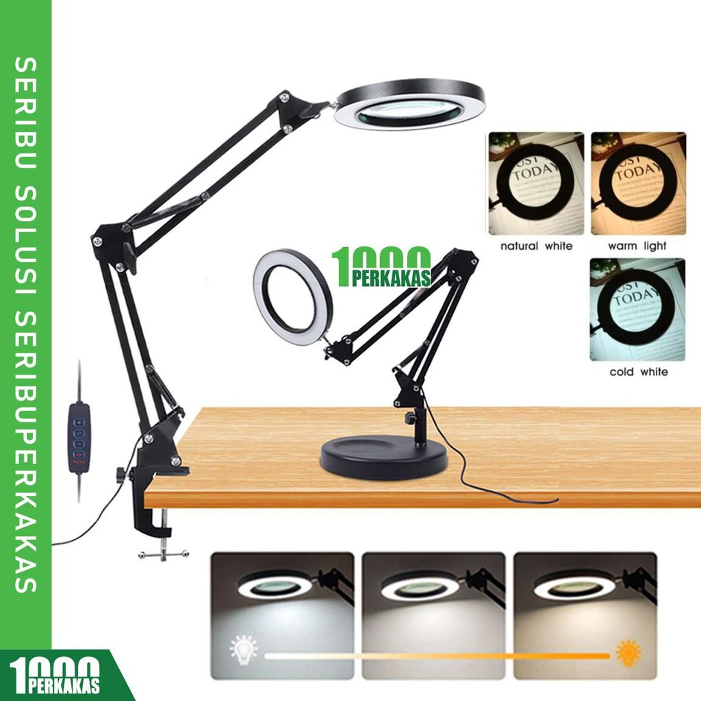 Kaca Pembesar Meja LED 10x 108mm G13x 1P / Desktop USB Magnifier Lampu Baca Klip Table Lamp / Multif