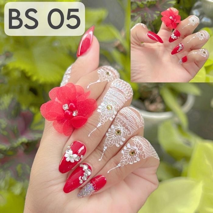 [pom,bs] lamkosmettik/kuku pompom / set isi 12 / kuku pompom wedding / kuku wedding nail art kode