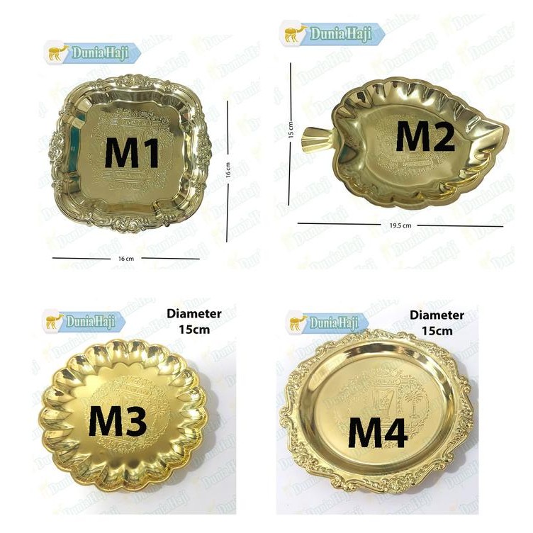Nampan Arab Mini Kecil Motif Bulat Daun Kotak Warna Emas Gold Stainles