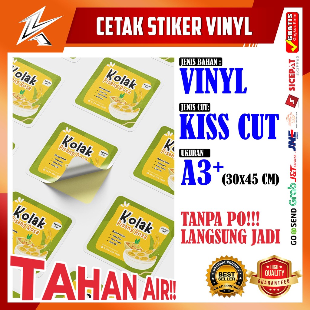 

Cetak & Cutting Stiker Vinyl A3+ – Label Logo Custom, Anti Air & Tahan Lama