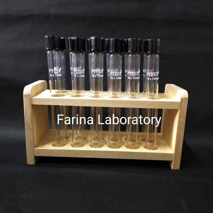 Rak Tabung Reaksi & 12Pcs Tabung Reaksi Screw Cap 16X150Mm Pyrex
