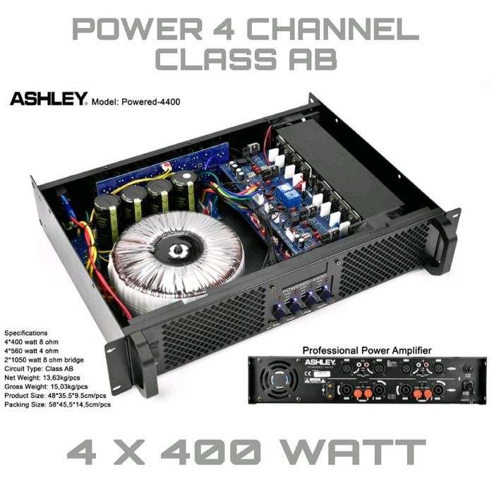 POWER AMPLIFIER ASHLEY POWERED 4400 4 CHANNEL 4 X 400 WATT CLASS AB *