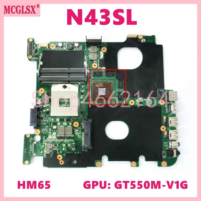 N43SL HM65 GT550M-V1G GPU Mainboard For ASUS N43SL N43SN N43SM Laptop Motherboard  100% TEST OK
