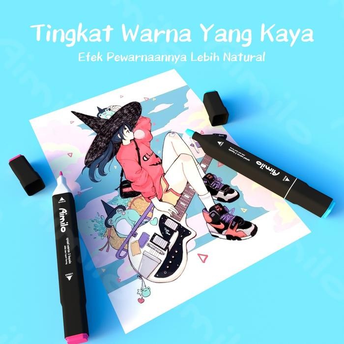 

[Ready] Aimilo Spidol Warna Warni 1 Set Sketch Marker 2 Tip Touch Marker 48/60/80 Warna Stationery