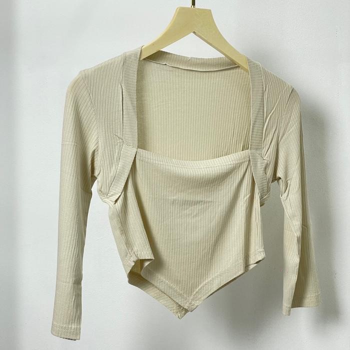 (Expert) Crop Top Square neck LongSleeve Knit / Atasan Lancip Lengan Panjang Rib / Atasan Wanita
