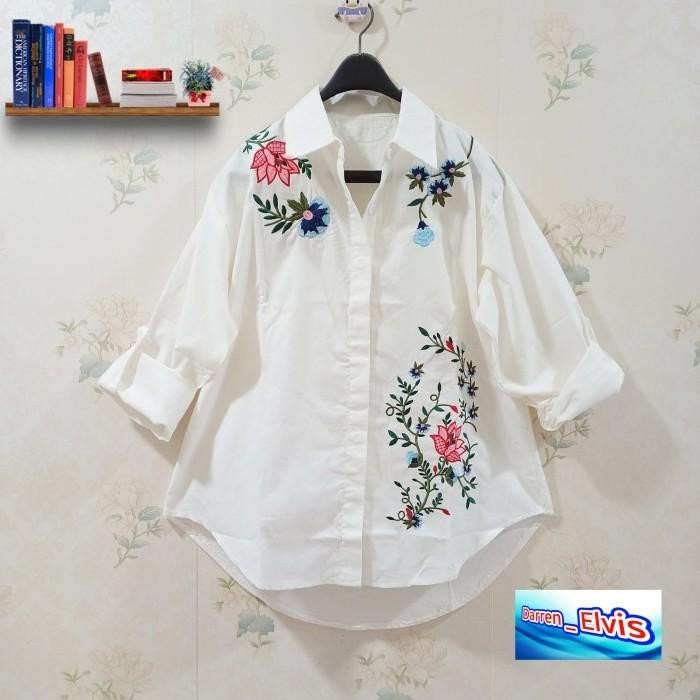 (Expert) Atasan / Blouse / Wanita / Putih / Bordir Bunga Warna