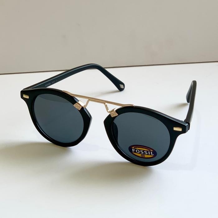 kacamata branded brown bar round sunglasses black (FW193)