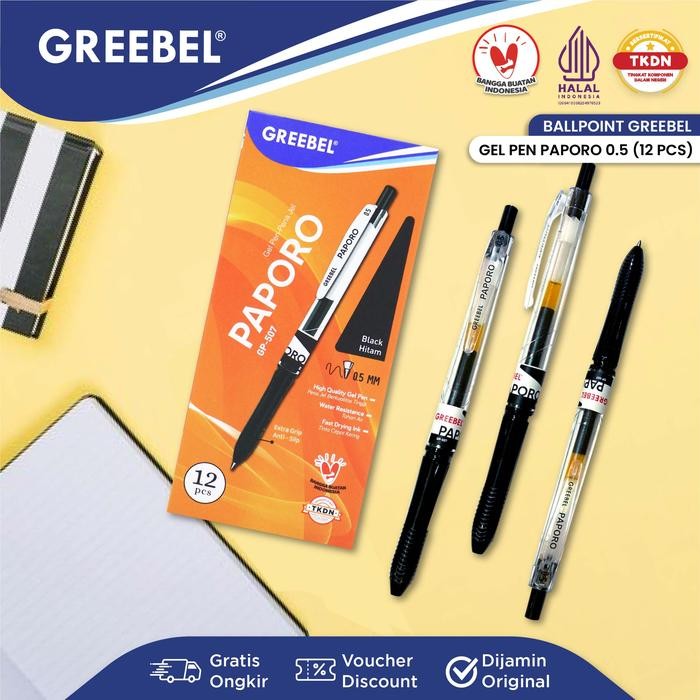 

ORIGINAL Gel Pen Pulpen Gel Pena Bpen (GP-507 PAPORO 0.5 HITAM) / Alat Tulis Kantor Sekolah Anak