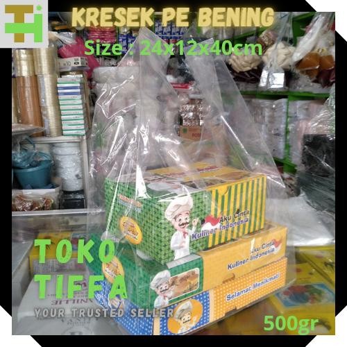 Cetak Sablon Kresek Pe Bening 24x43 kantong plastik tebal