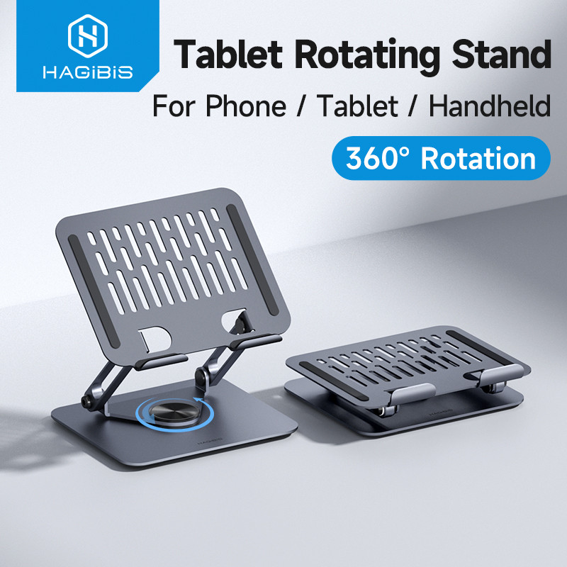 Hagibis 360 Rotating Tablet Stand Adjustable Tablet Holder Dual Rod Support Aluminum Foldable Cradle