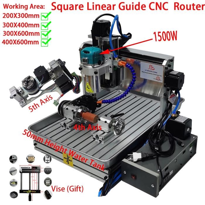 Mini Square Linear Guide CNC 6040 5Axis 1500W USB Engraving Machine