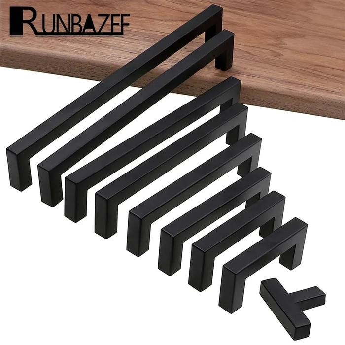 RUNBAZEF Modern Black Cabinet Handle Square Furniture Hardware