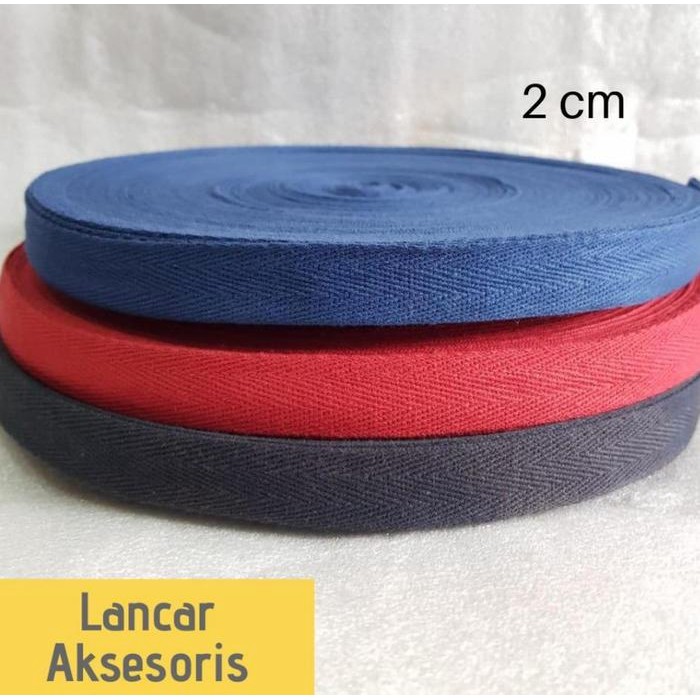 

Pita katun twill tape WARNA / label katun 2 cm isi 50 yard / Pita jahit / Cotton Tape Hitam Merah