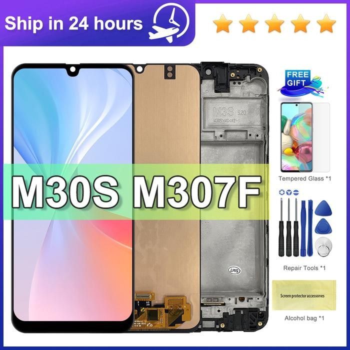 6.4'' AMOLED For Samsung M30S M307F SM-M307F Replacement M30s 2019 LCD Display Touch Screen With fra