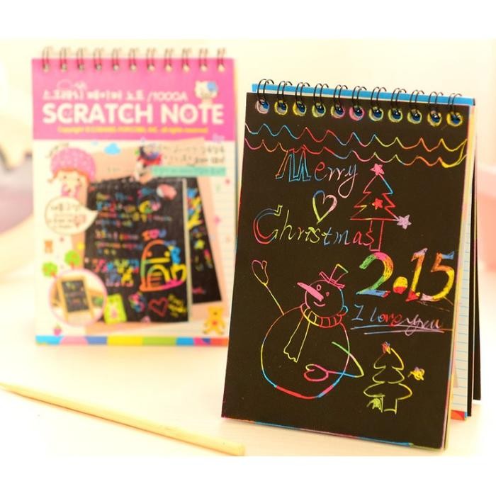 

Buku SCRATCH NOTE Black Paper Graffiti DIY Coils Drawing Book Colorful Paper / Mini Notes Kecil