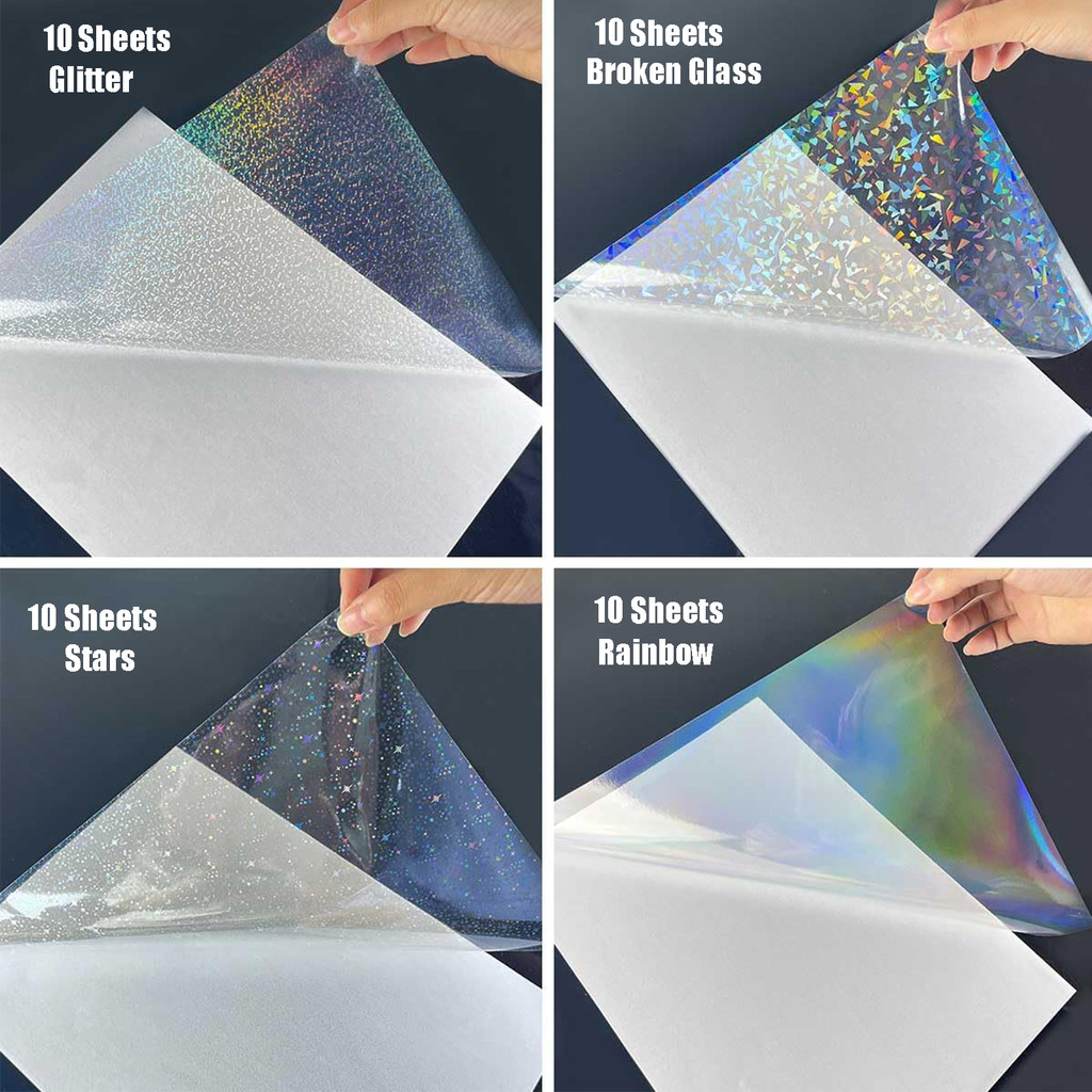 

40 Sheets 4 Styles Mixed Holographic Sticker Paper Clear Vinyl Self Adhesive Waterproof Rainbow
