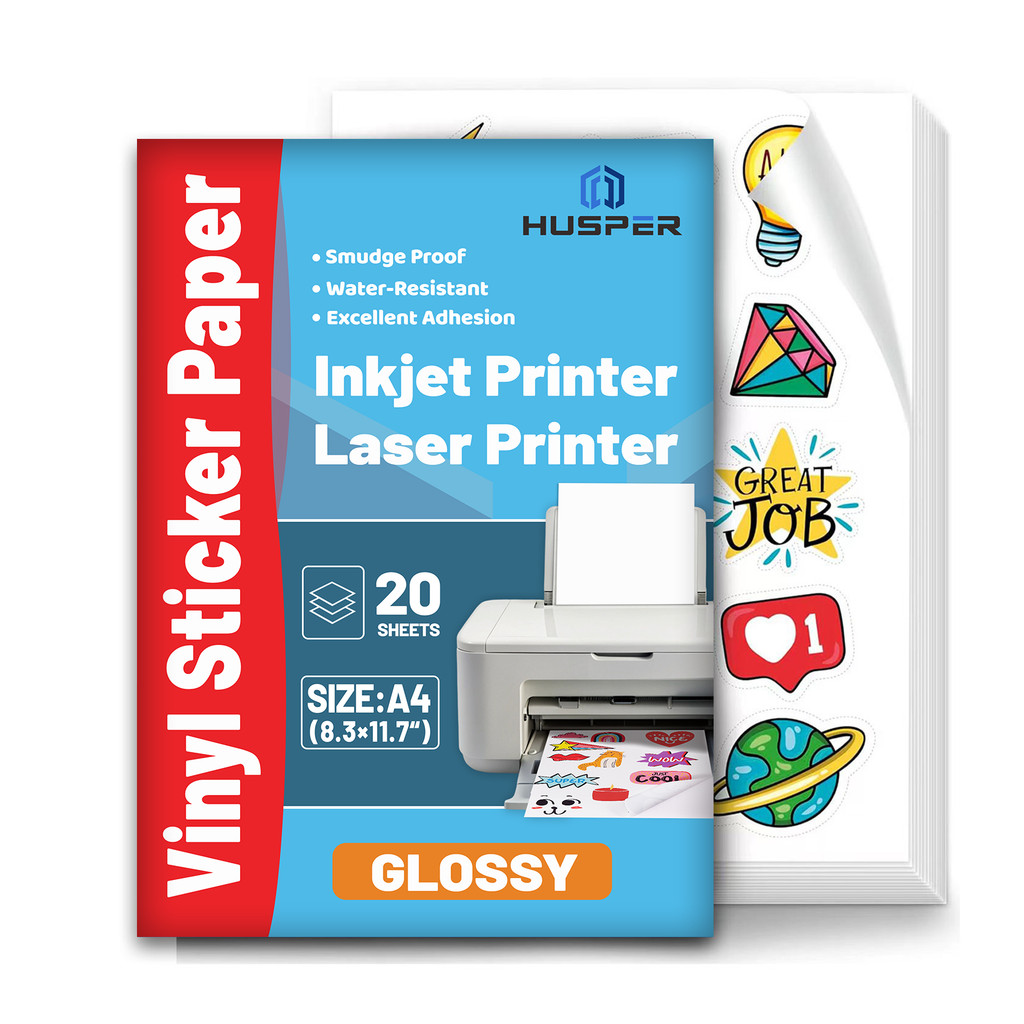 

A4 20 Sheets Glossy White Vinyl Sticker Paper Self-Adhesive Waterproof for Inkjet Printer DIY Crafts