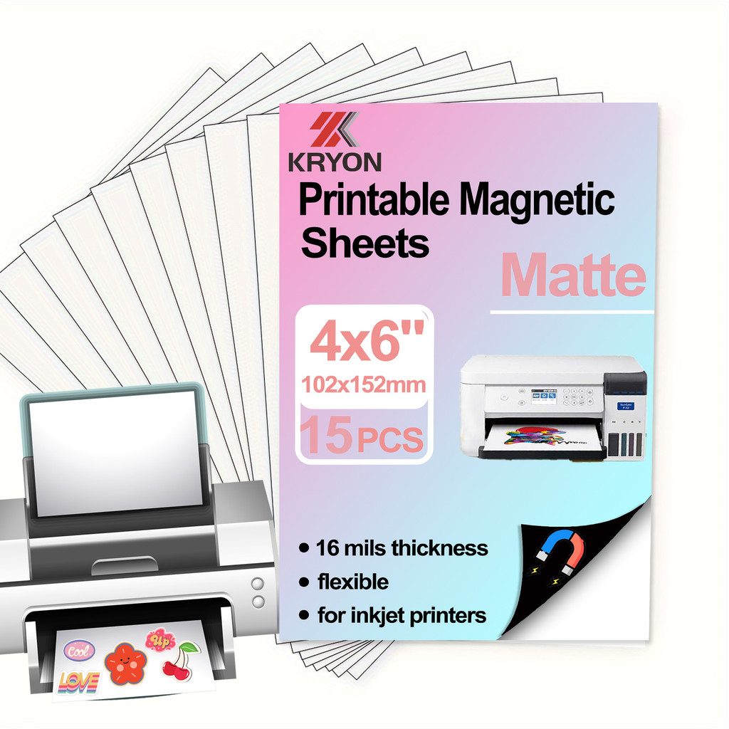 

KRYON 4 x 6 Inch 15 PCS Matte Printable Magnetic sheets Non Adhesive 16 mils thickness Magnet Photo