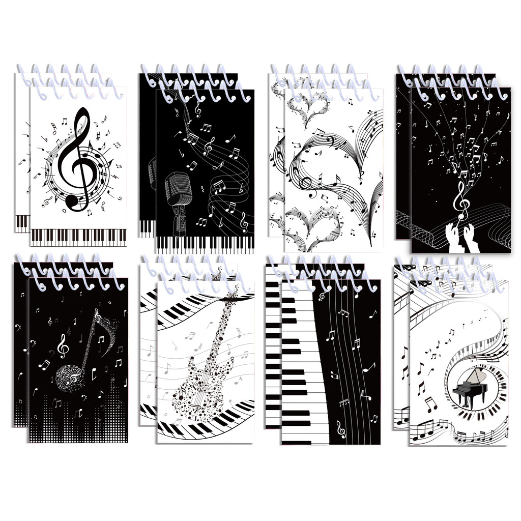 

8pcs Musical Note Spiral Pocket Notebook 8 Designs Portable Mini Memo Pad Music Notepads Coil