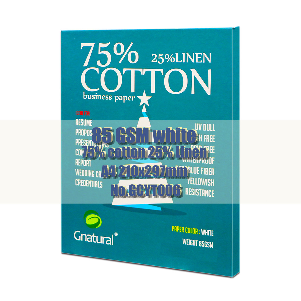 

85gsm 75% cotton 25% linen paper A4 210*297mm White color with red and blue fiber Starch-free