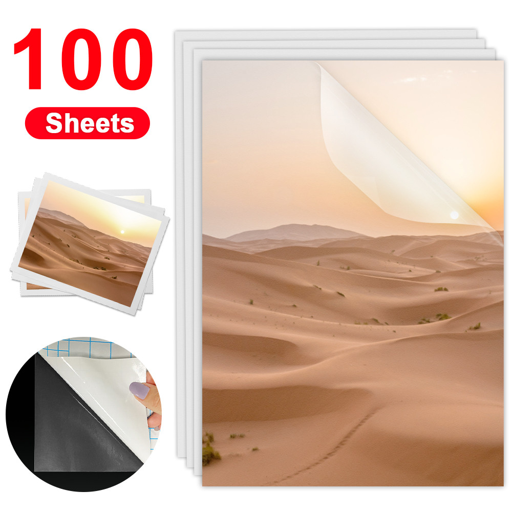 

100 Sheets A4 Paper Cold Laminating Film Waterproof Self-adhesive Matte Transparent Stars DIY