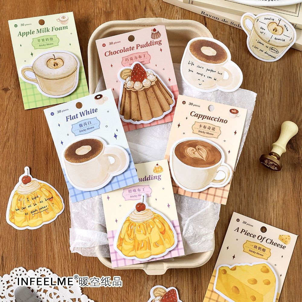 

30 Pcs Sticky Notes Yummy Sticky Notes Cute Kawaii Shaped Sticky Notes Novelty Pudding Coffee