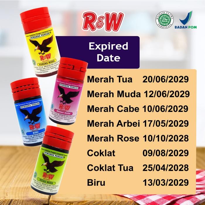 

New Pewarna Makanan Minuman Kue Rajawali R&W RW 12,5 ml 1 Lusin