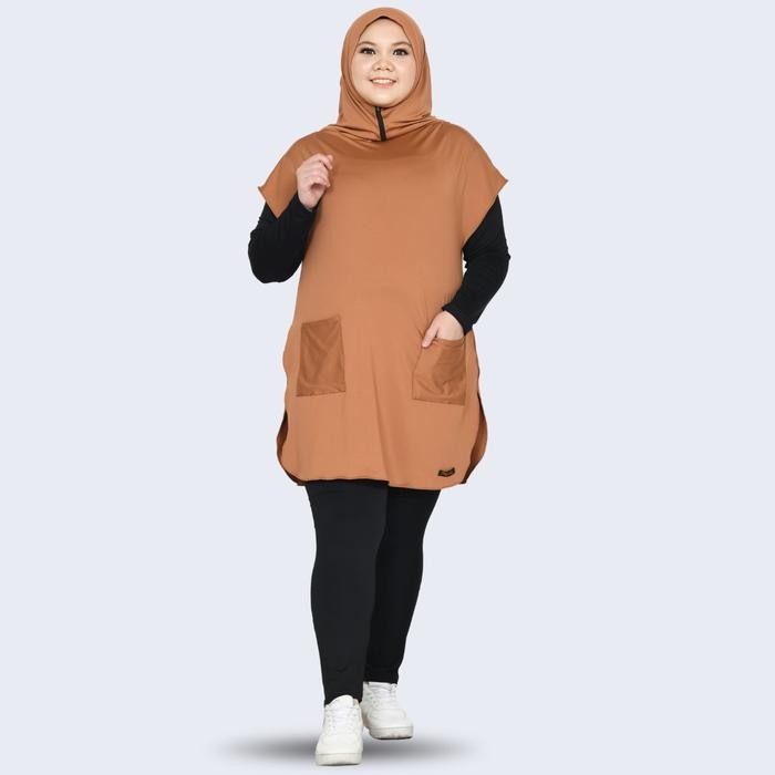 GROSIRHIJABKU Hijab Sport Rompi Saku Jumbo Dagu Resleting Rompi Olahraga Spandeks (SABRINA SAKU)