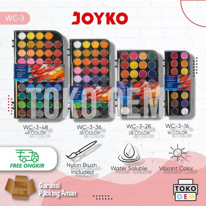 

JOYKO WATERCOLOR SET WC-3 CAT AIR PADAT WARNA LUKIS MEWARNAI + KUAS