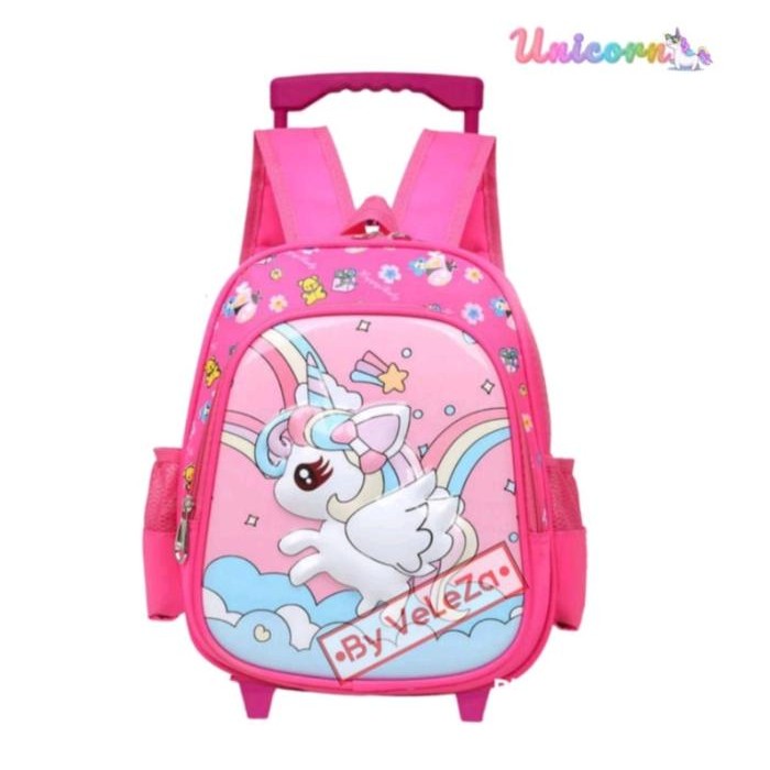 Tas Ransel Troli Anak Perempuan Karakter Unicorn Bonus Alat Tulis Sekolah Tk Tas Dorong Koper Anak