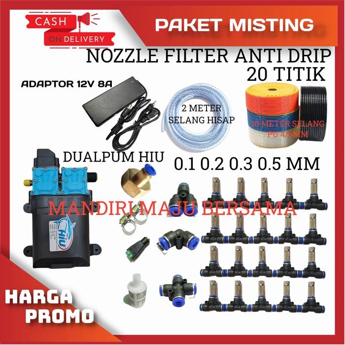 Paket Misting 20Titik Dobel Pompa Hiu Irigasi Misting Walet Hidroponik
