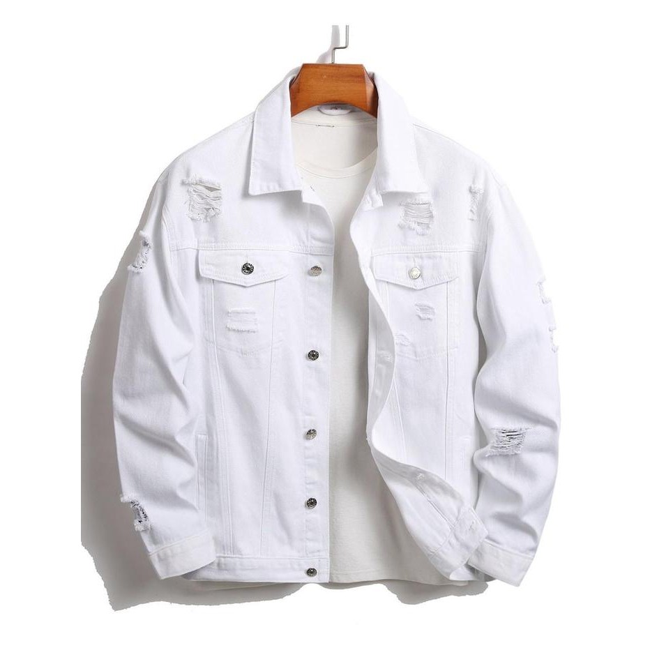 MAMIMA EIGHTEEN-jaket jeans denim pria atasan cowok putih sobek kasual unisex terlaris