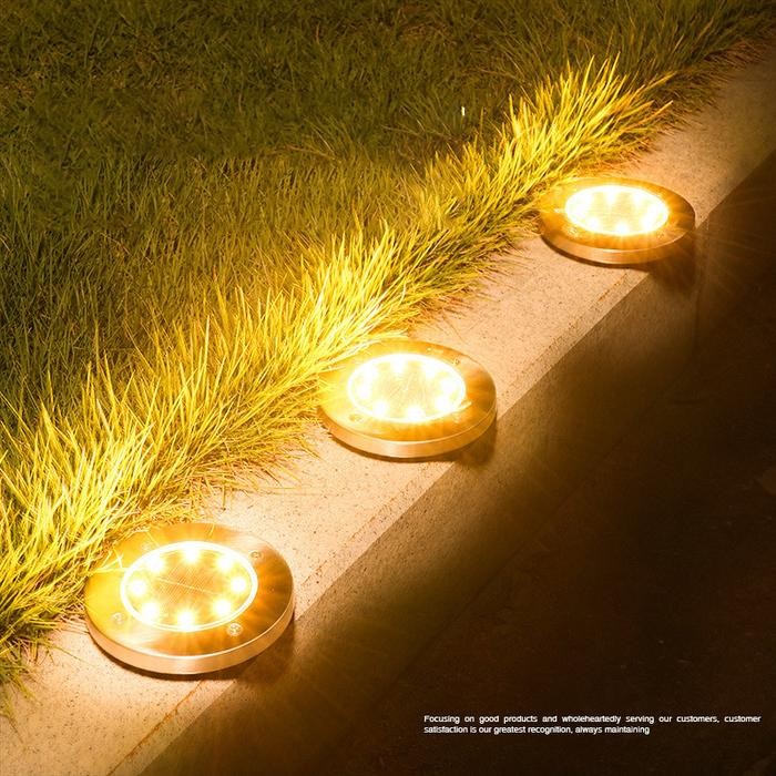 Vinnatsu 8 LED Lampu Taman Surya/Lampu Lantai/Lampu Taman Solar Tanam Tancap Tangga Pavling Bulat