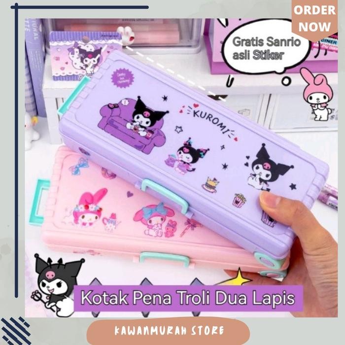 

Kotak Pensil Model Troli Motif Kuromi Melody 2 Tingkat / Tempat Pensil