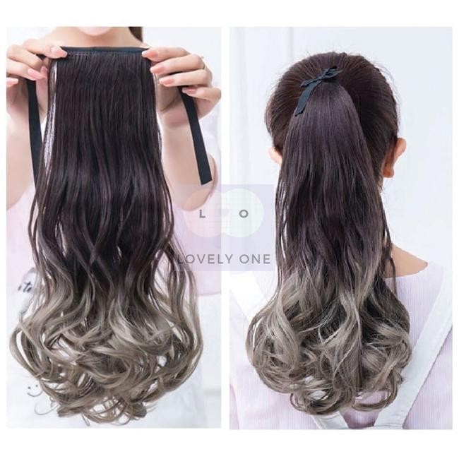 Ombre Ponytail Hairclip Highlight Rambut Lurus & Gelombang Panjang 50cm