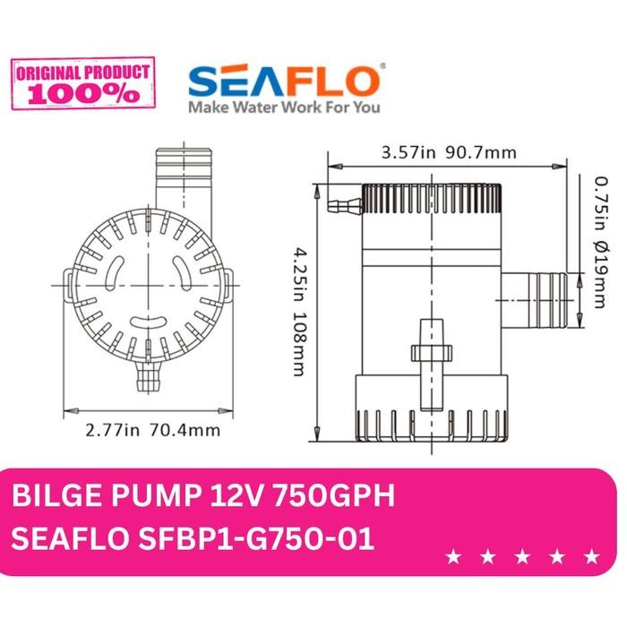 Bilge Pump Seaflo 12V 750Gph /Pompa Celup Kapal/ Submersible Pump New Stok