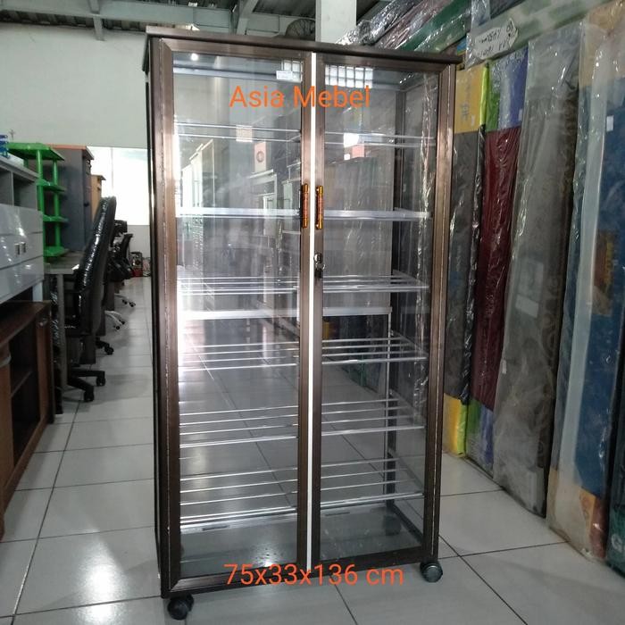 (Allthebest) Lemari Rak Sepatu Aluminium Kaca