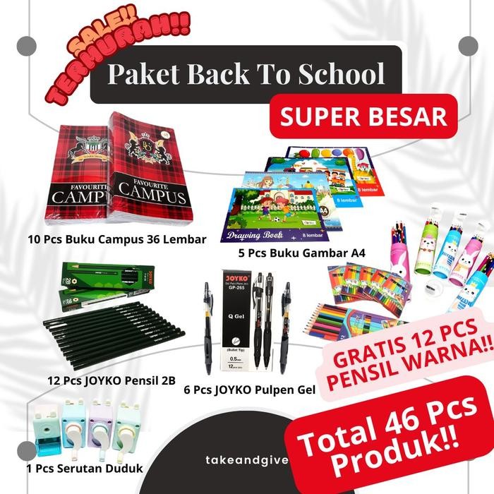 

ASLI PAKET BACK TO OOL 46PCS!! GRATIS 12 PCS PENSIL WARNA!! 10 BUKU CAMPUS + 5 PCS BUKU GAMBAR 4A +