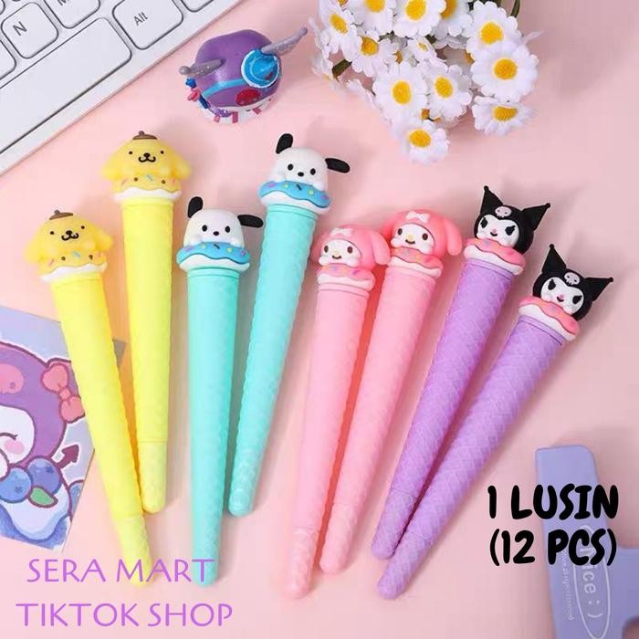 

TERMURAH 1 LUSIN (12 PCS) PULPEN ES KRIM SANRIO V2 PEN ICE CREAM MELODY PURIN KUROMI PENA BOLPEN