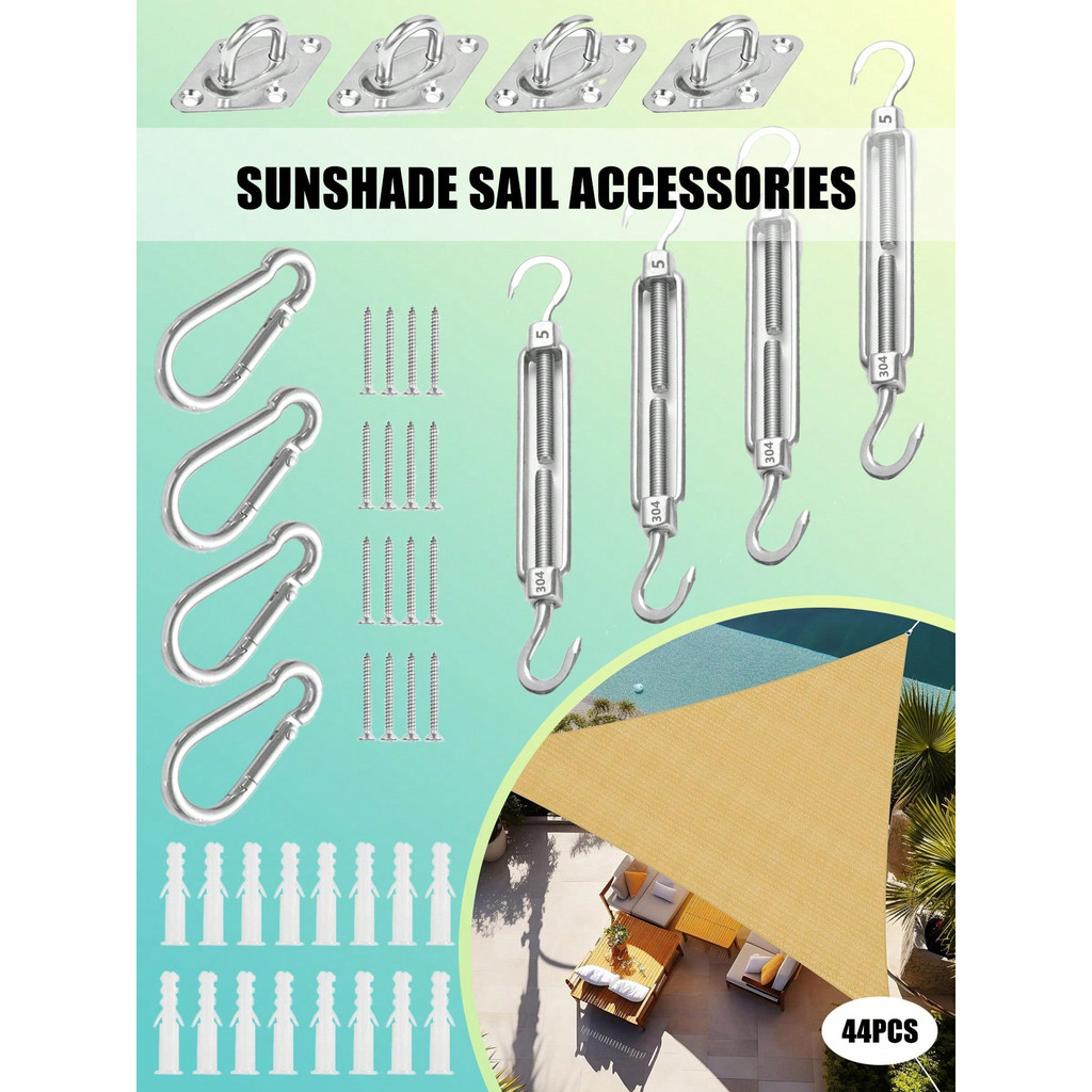44Pcs Sun Shade Sail Hardware Kit,Awning Attachment Heavy Duty Sun Shade Sail Stainless Steel