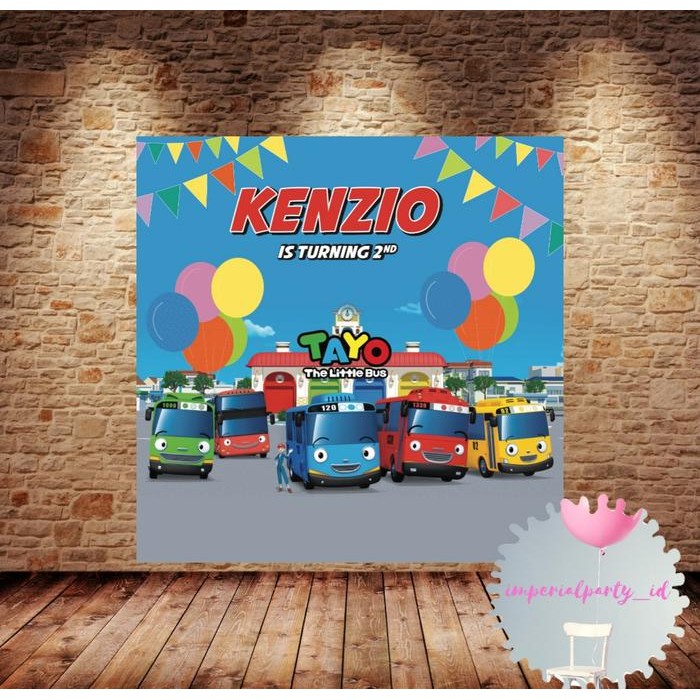 Custom Backdrop Banner Spanduk Happy Birthday Tayo Little Bus