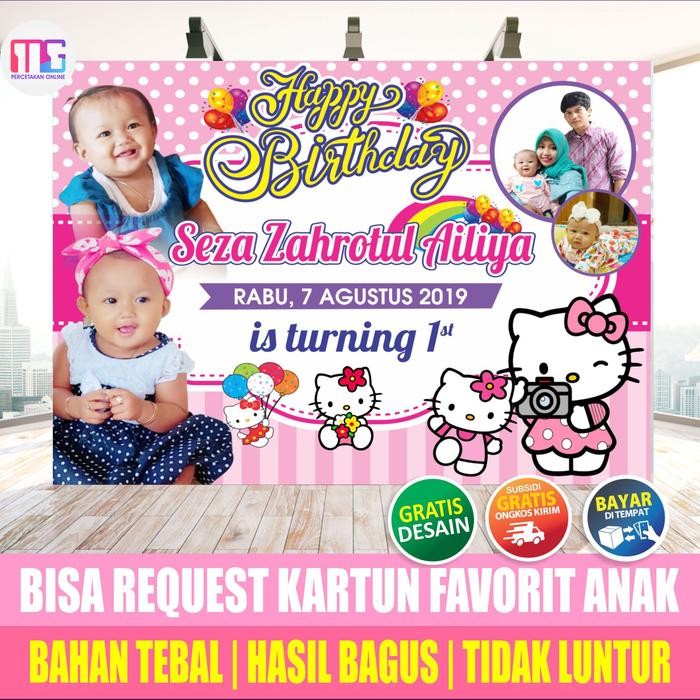 Cetak Banner Spanduk Ulang Tahun Ultah Anak TEMA karakter hello kitty - Backdrop / Wallpaper