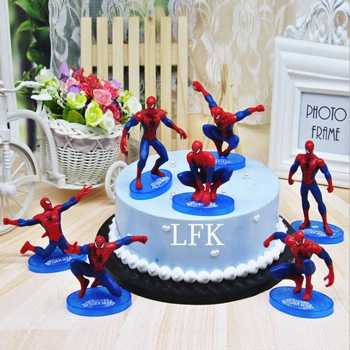 TK TOPPER SPIDERMAN 7PCS DEKORASI KUE HIASAN ICING FONDANT ANAK ULTAH sprinkle
