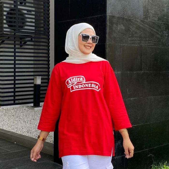 (Allthebest) Baju kaos Merah Putih agustusan Wanita 7 8 Oversized Edisi kemerdekaan Terbaru Aldira